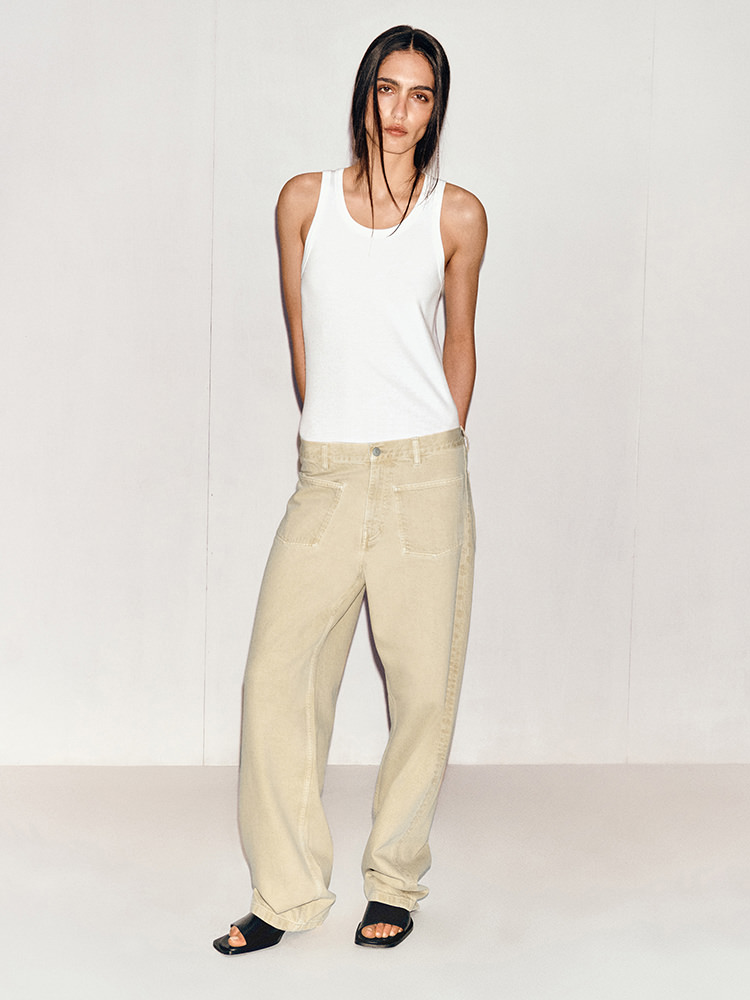 リブ編みコットンタンクトップ